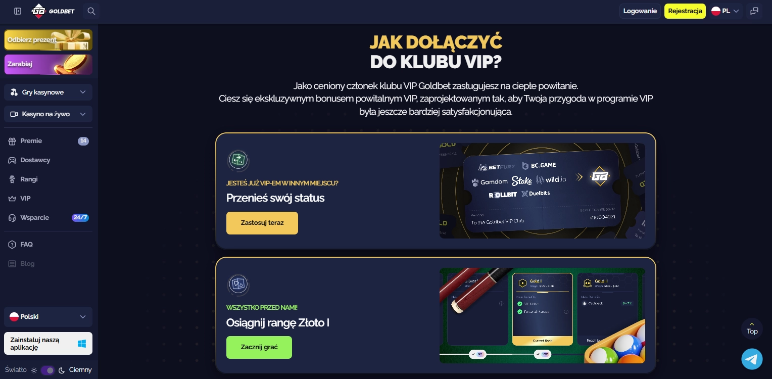 Goldbet Casino aplikacja na iOS Safari PWA Polska