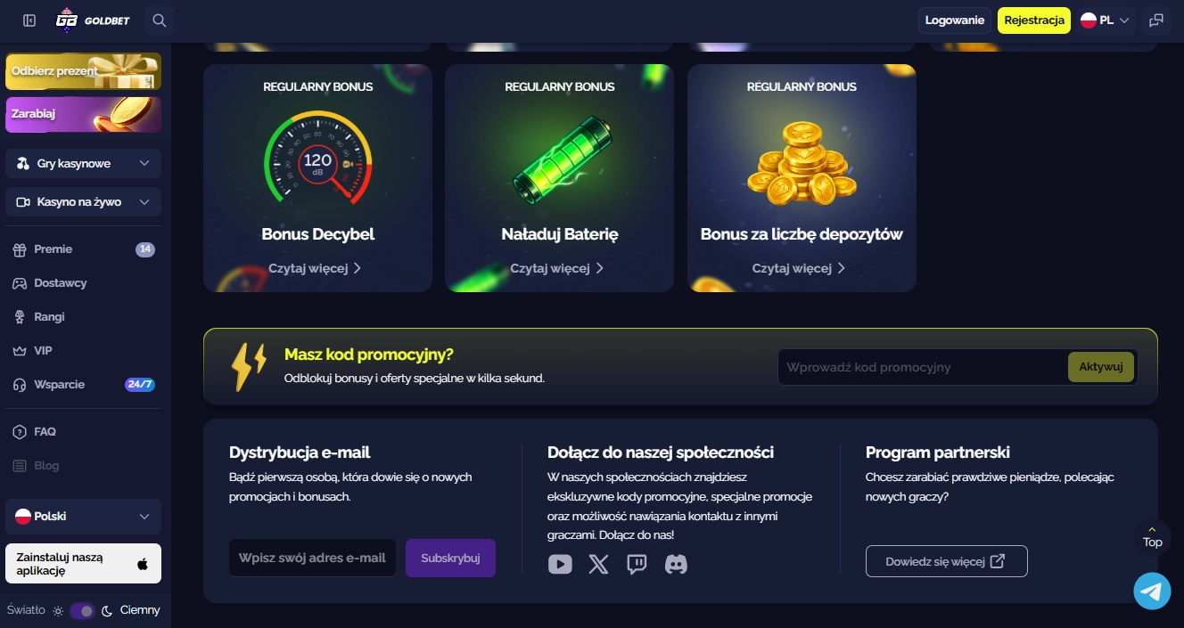 Kody promocyjne Goldbet Casino Polska bonus depozyt